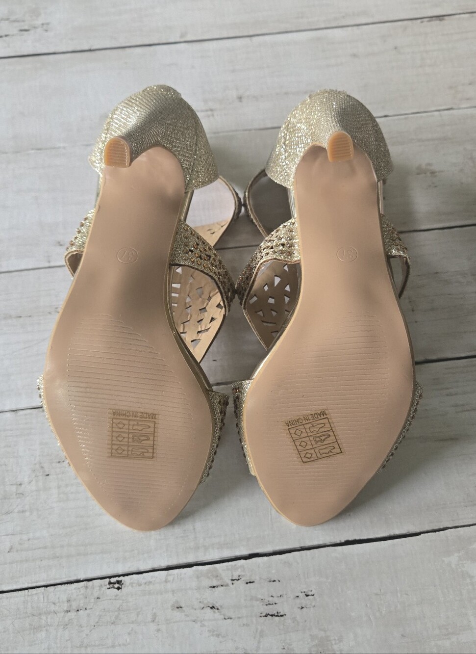 Metallic Rhinestone Stiletto Sandals - Picture 9 of 10